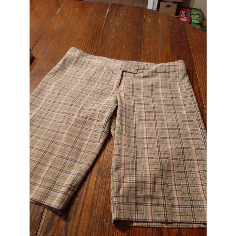 Juniors Jr Size 11 Paper Doll Plaid Cuffed Hem Bermuda Shorts Brown Blue